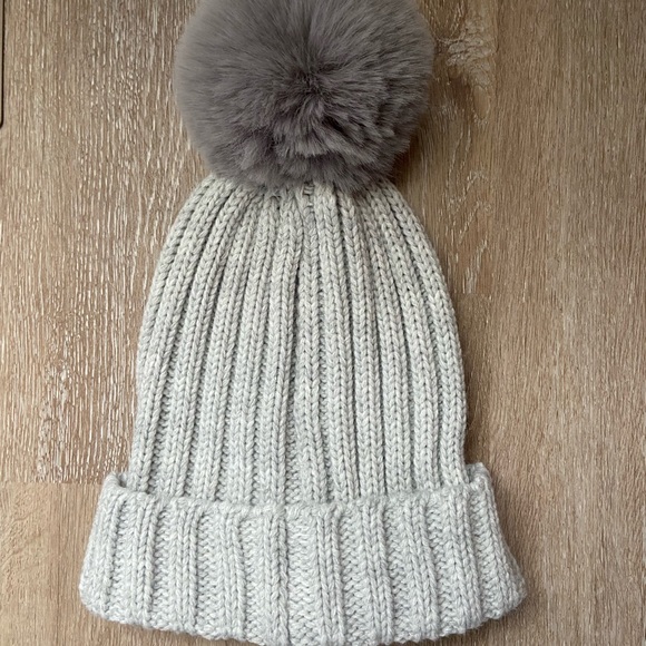 Gray Beanie with Puff - Picture 2 of 3